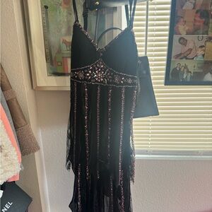 Sue Wong Black Dress with Pink Embellishments